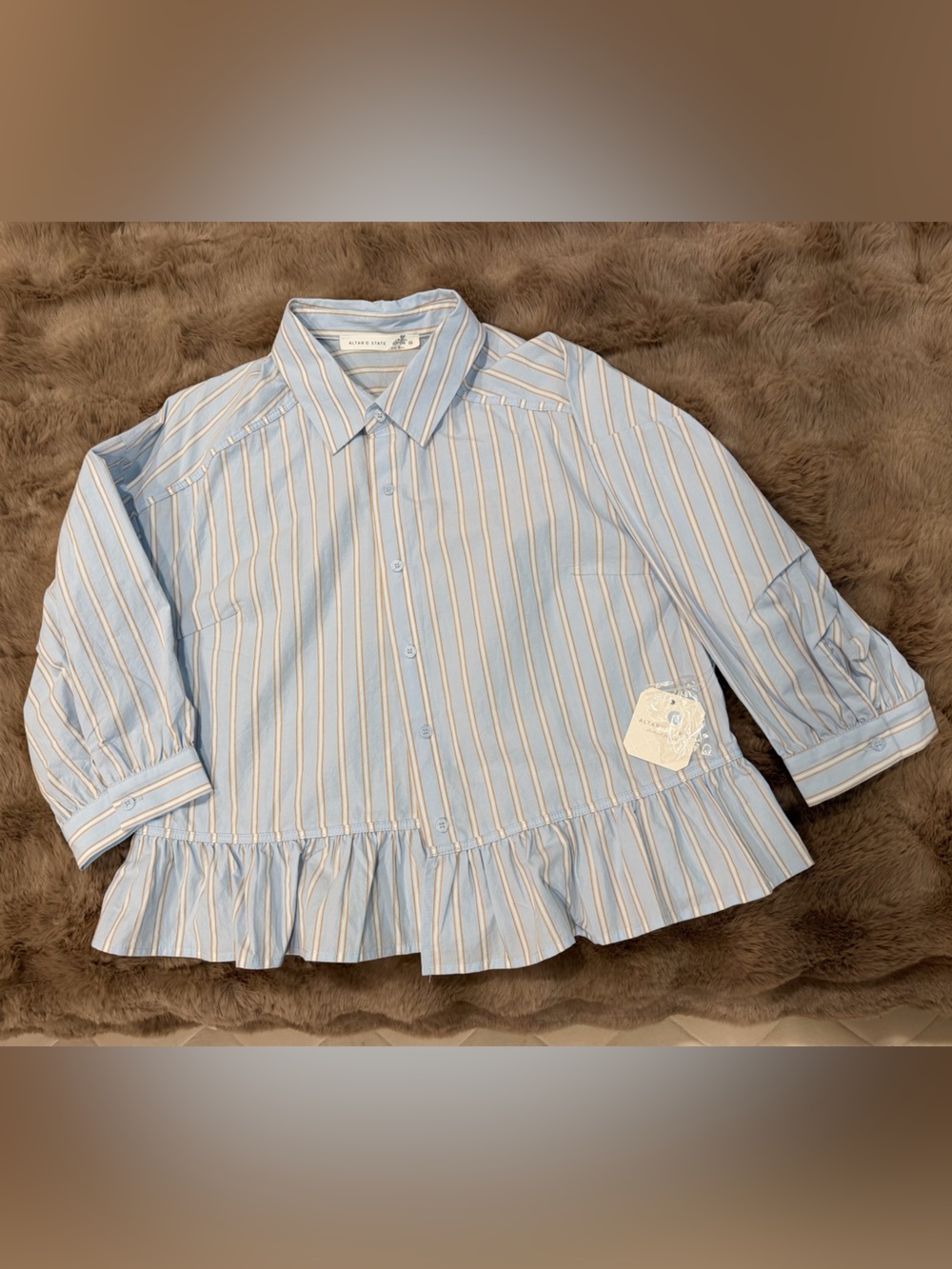 Altar'd State Light Blue and White Striped Button-Down Shirt